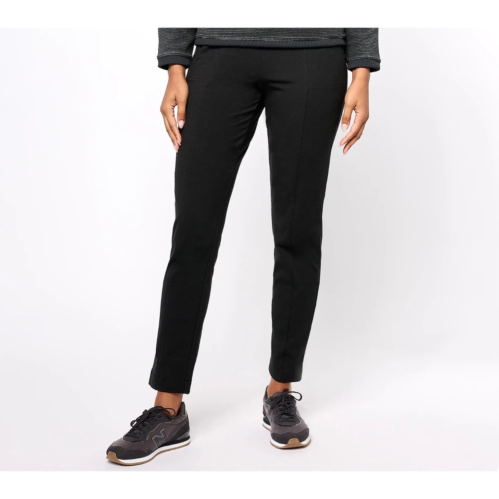 Denim & Co. Duo Stretch Petite Any Day Slim Straight Pant Black, petite XL #32.